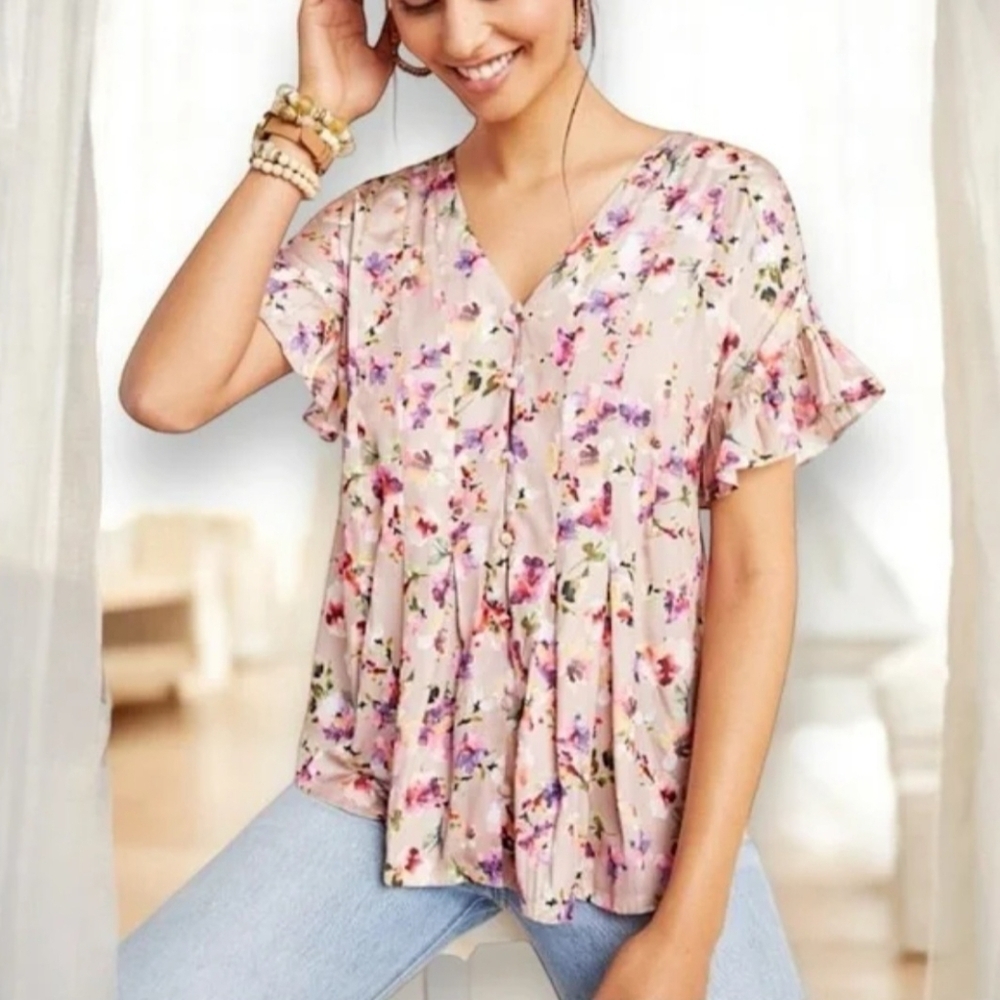 Anthropologie Dolan Rose Floral Button Cottagecore Blouse